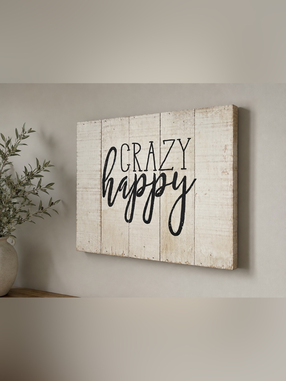 Hobby Lobby Crazy Happy Rustic Farmhouse Wood Wall Sign 10x8